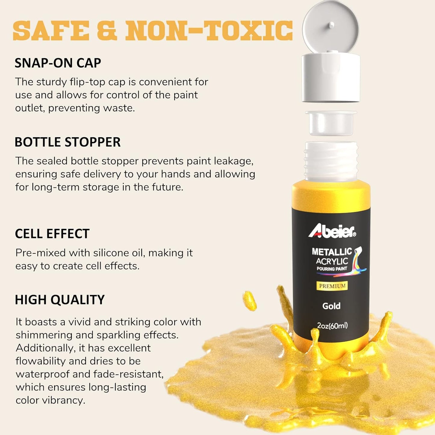 Metallic Acrylic Pouring Paint Set - Set of 18 Metallic Colors - Pre-Mixed High Flow & Ready to Pour - 2 Oz./ 59 Ml Bottles - Multi-Purpose Paints for Canvas & Paper, Rocks, Wood and More