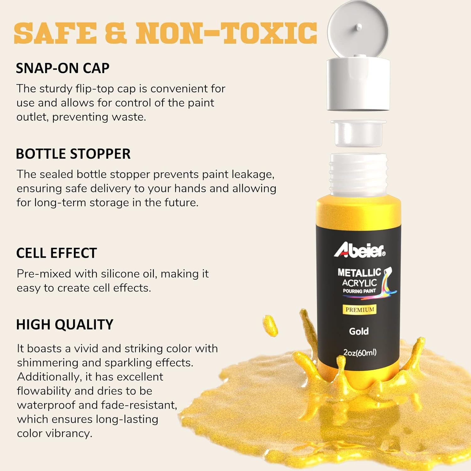 Metallic Acrylic Pouring Paint Set - Set of 18 Metallic Colors - Pre-Mixed High Flow & Ready to Pour - 2 Oz./ 59 Ml Bottles - Multi-Purpose Paints for Canvas & Paper, Rocks, Wood and More