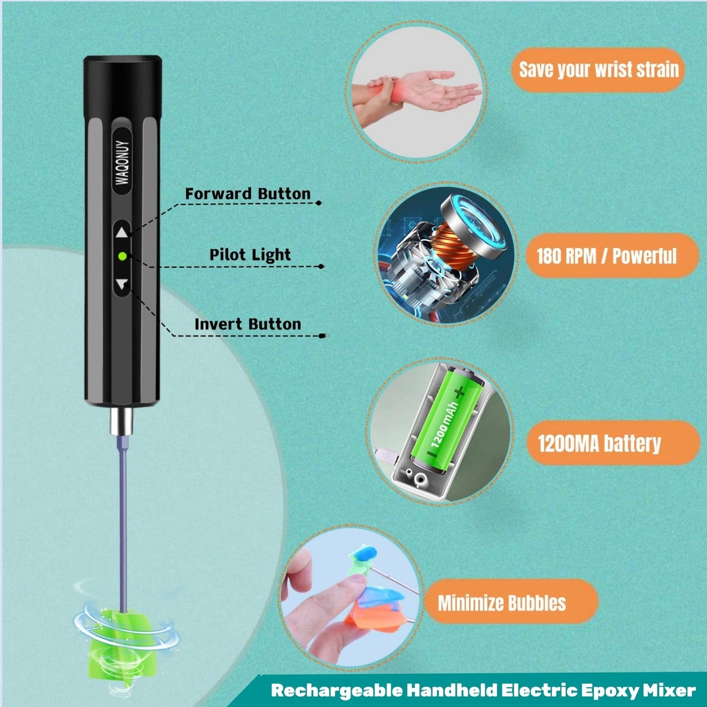 Rechargeable Handheld Epoxy Resin Mixer for Tumblers Epoxy Resin Molds Paint
