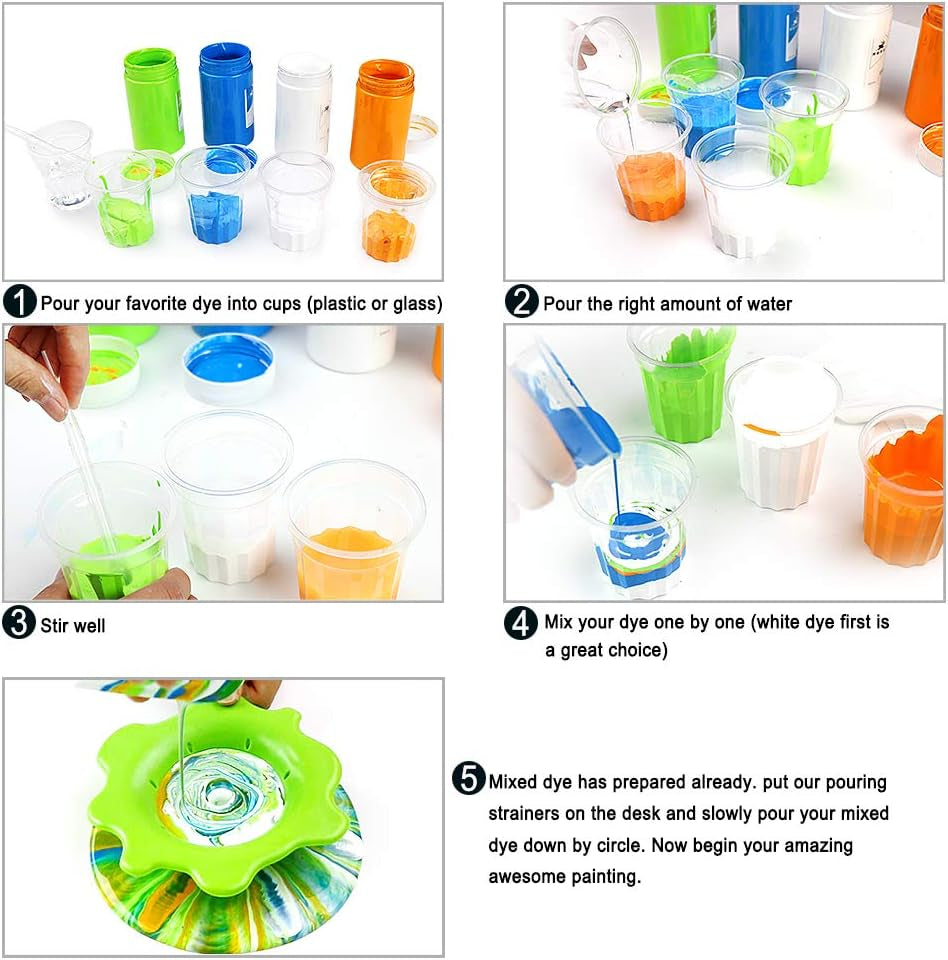 Acrylic Pouring Strainers,  5 PCS Flow Painting Tools Christmas DIY Kits Drawing Sets Flower Strainers Plastic Silicone Drain Basket Unique Pattern Train Art Supplies