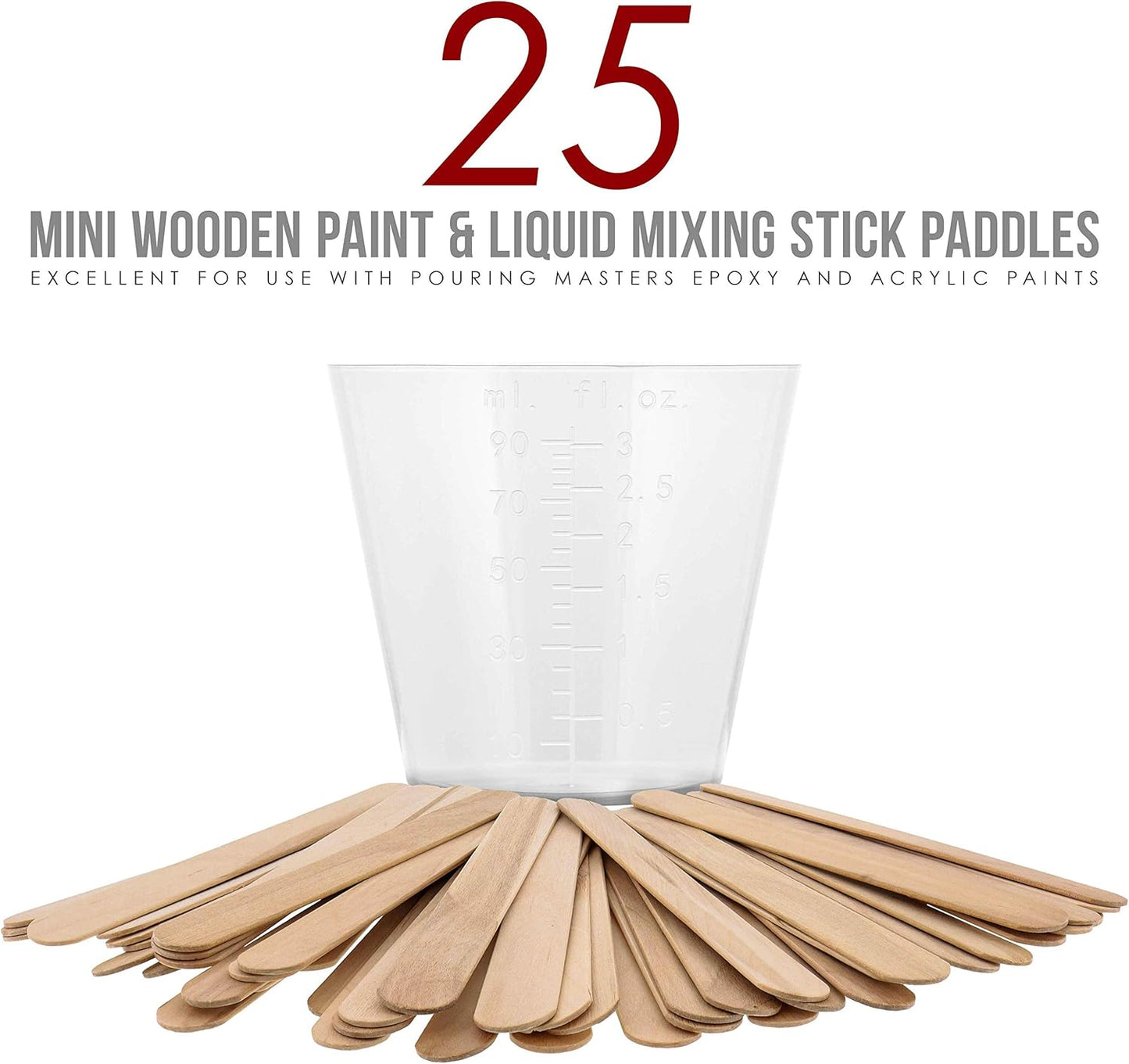 3 Oz (90 Ml) Liquid Measuring Cups - Plastic Graduated Cup (50 Pack) with 25 Sticks - Reusable Mixing Cups for Paint, Craft, Kitchen, Lab, Medical Supplies, Epoxy Resin, Art