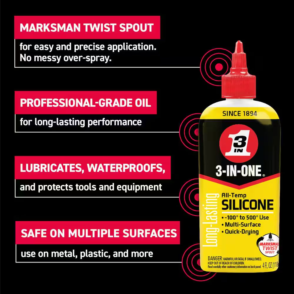 4 Fl. Oz. All-Temp Silicone Drip Oil, Long-Lasting Lubricant
