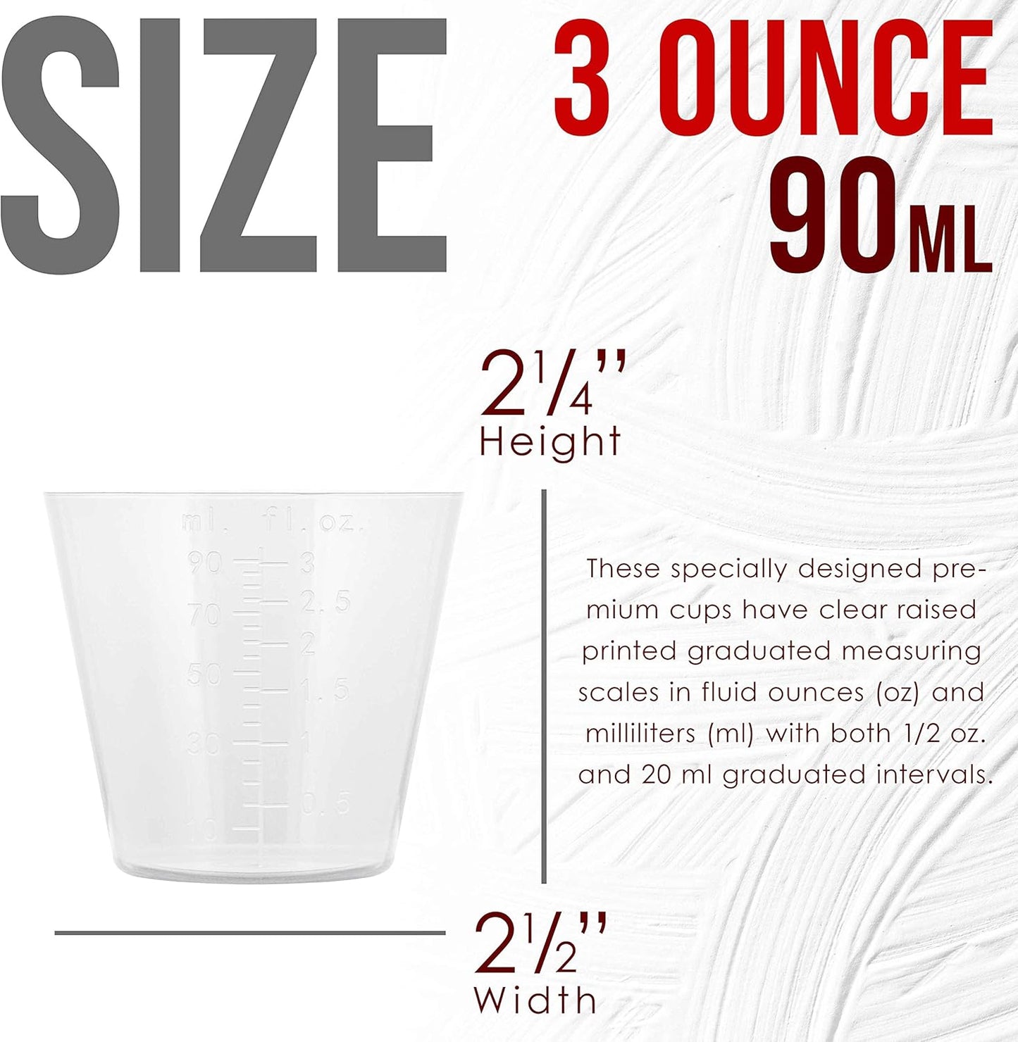 3 Oz (90 Ml) Liquid Measuring Cups - Plastic Graduated Cup (50 Pack) with 25 Sticks - Reusable Mixing Cups for Paint, Craft, Kitchen, Lab, Medical Supplies, Epoxy Resin, Art