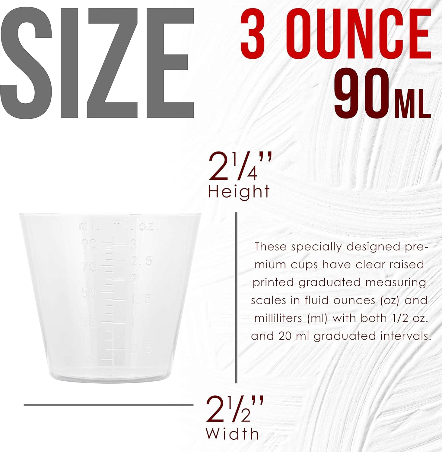 3 Oz (90 Ml) Liquid Measuring Cups - Plastic Graduated Cup (50 Pack) with 25 Sticks - Reusable Mixing Cups for Paint, Craft, Kitchen, Lab, Medical Supplies, Epoxy Resin, Art